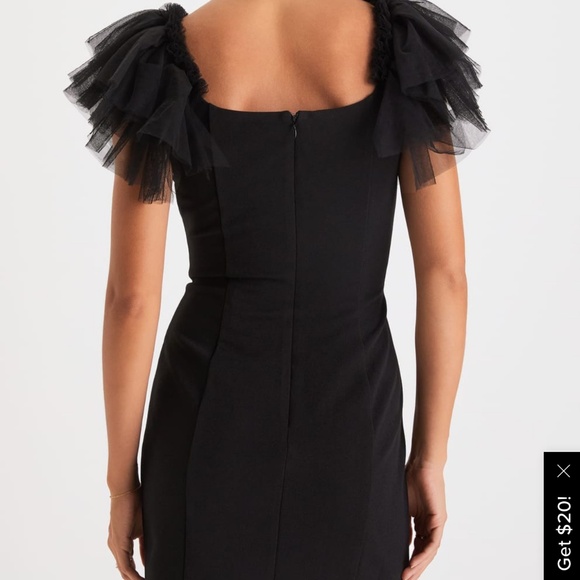 Lulus Seriously Fabulous Black Tulle Flutter Sleeve Bodycon Mini Dress - Size S - Picture 2 of 3